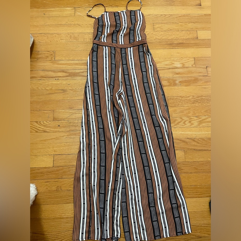 Forever 21 Brown and Black Striped Jumpsuit